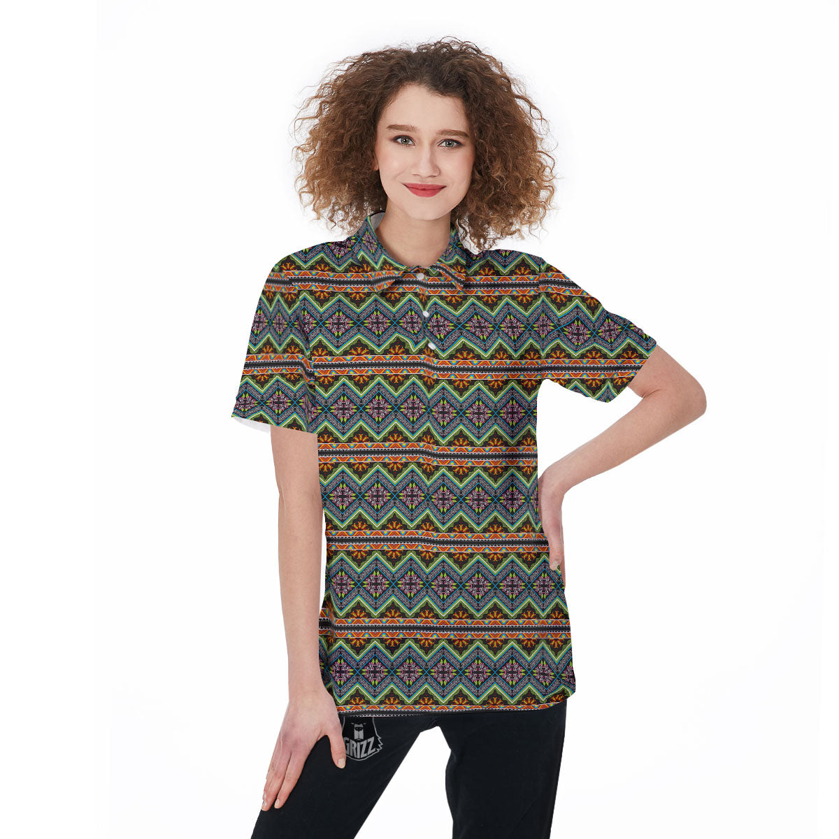 Aztec Boho Tribal Print Pattern Women's Golf Shirts-grizzshop