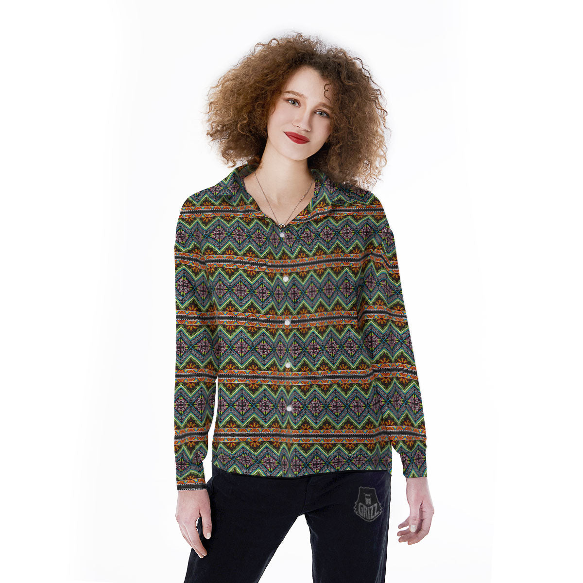 Aztec Boho Tribal Print Pattern Women's Long Sleeve Shirts-grizzshop