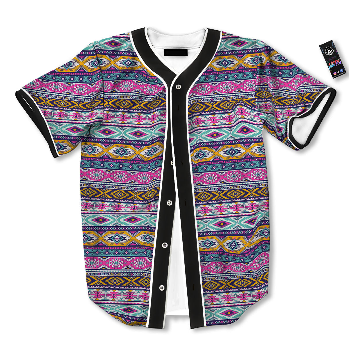 Aztec Bright Colors Print Pattern Baseball Jersey-grizzshop