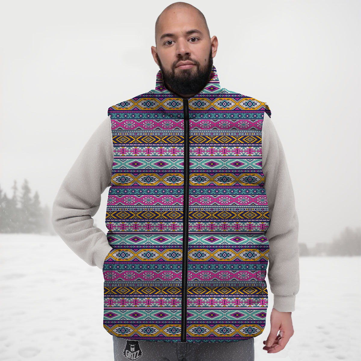 Aztec Bright Colors Print Pattern Down Vest