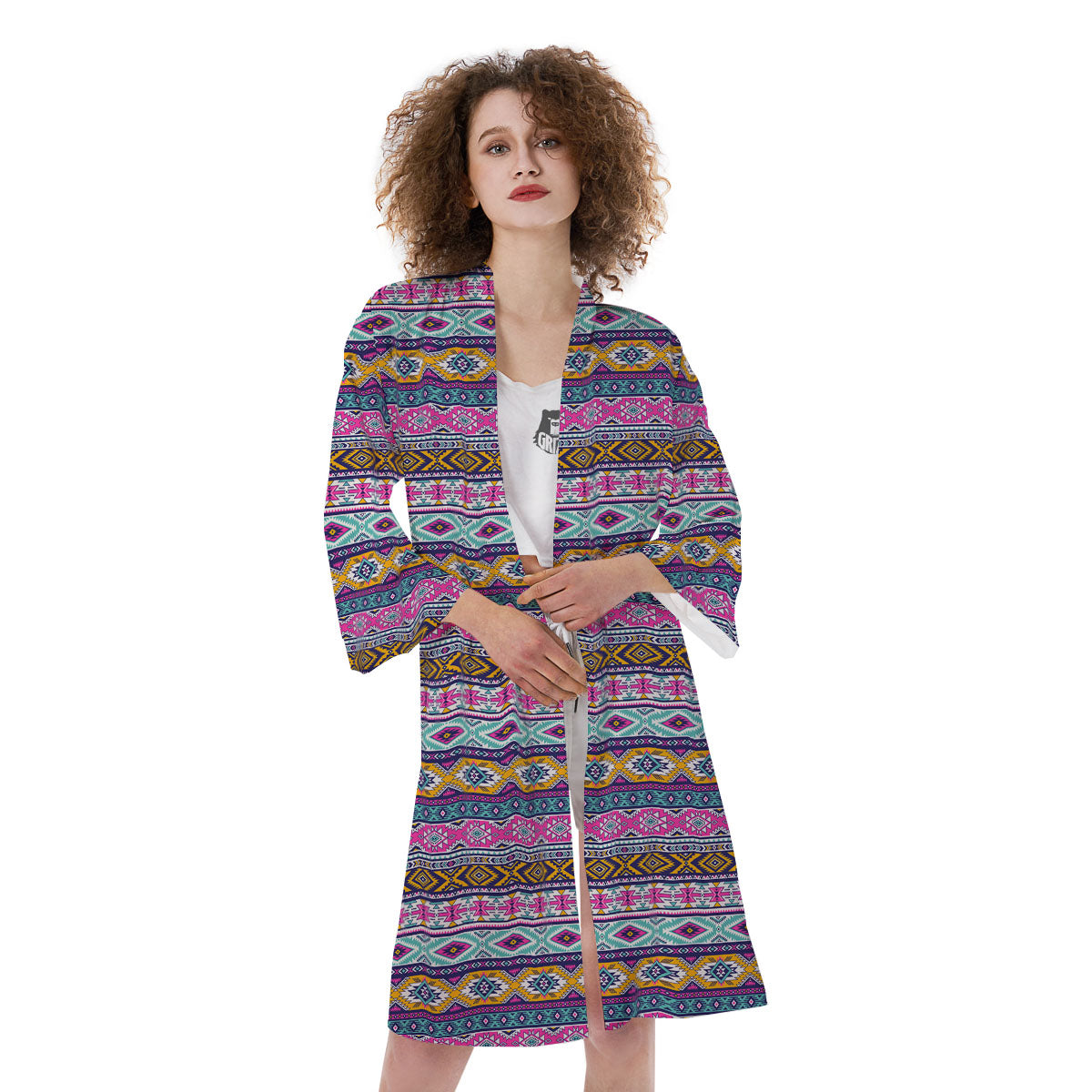 Aztec Bright Colors Print Pattern Kimono-grizzshop
