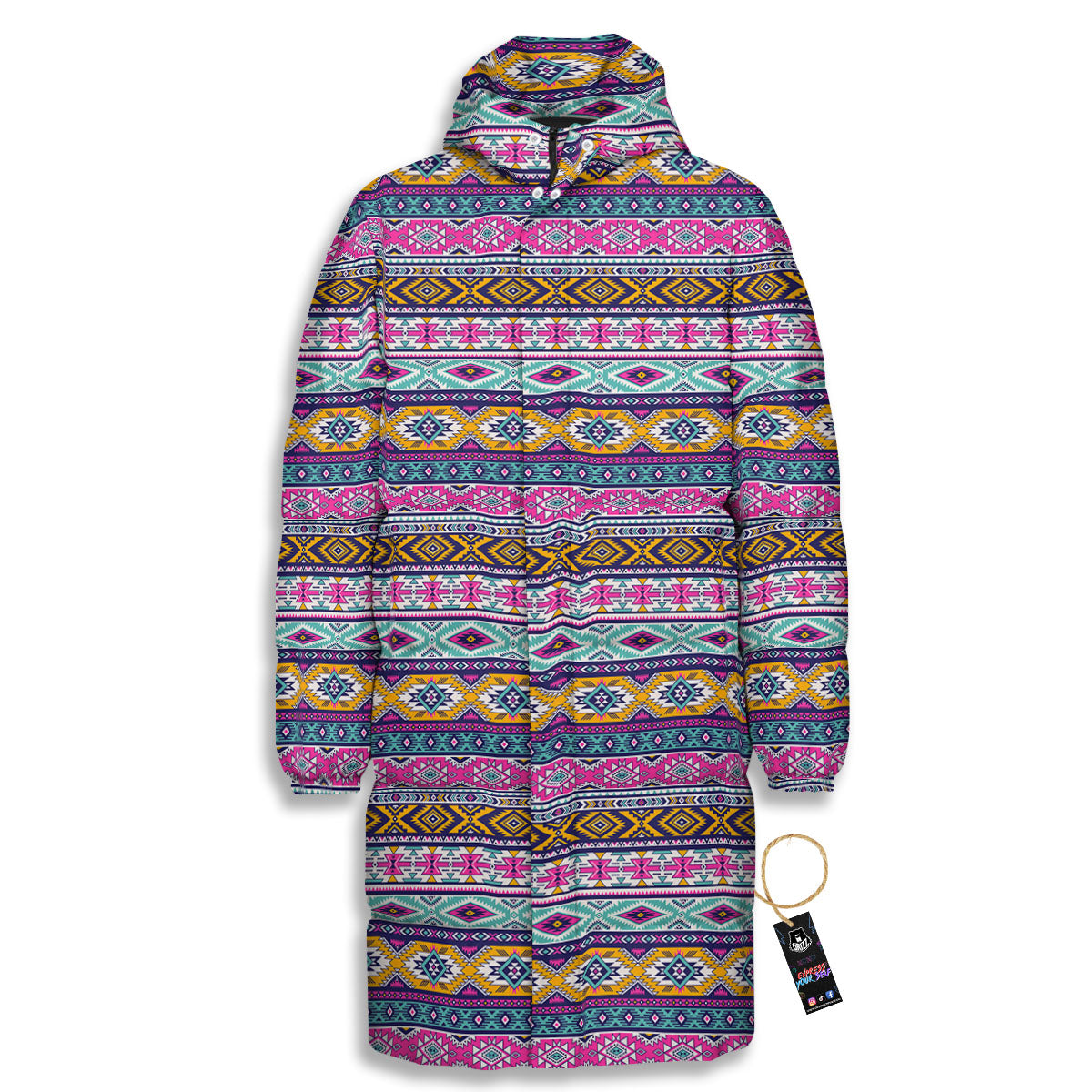 Aztec Bright Colors Print Pattern Long Down Jacket-grizzshop
