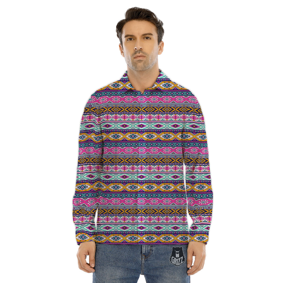 Aztec Bright Colors Print Pattern Men's Dress Shirts-grizzshop
