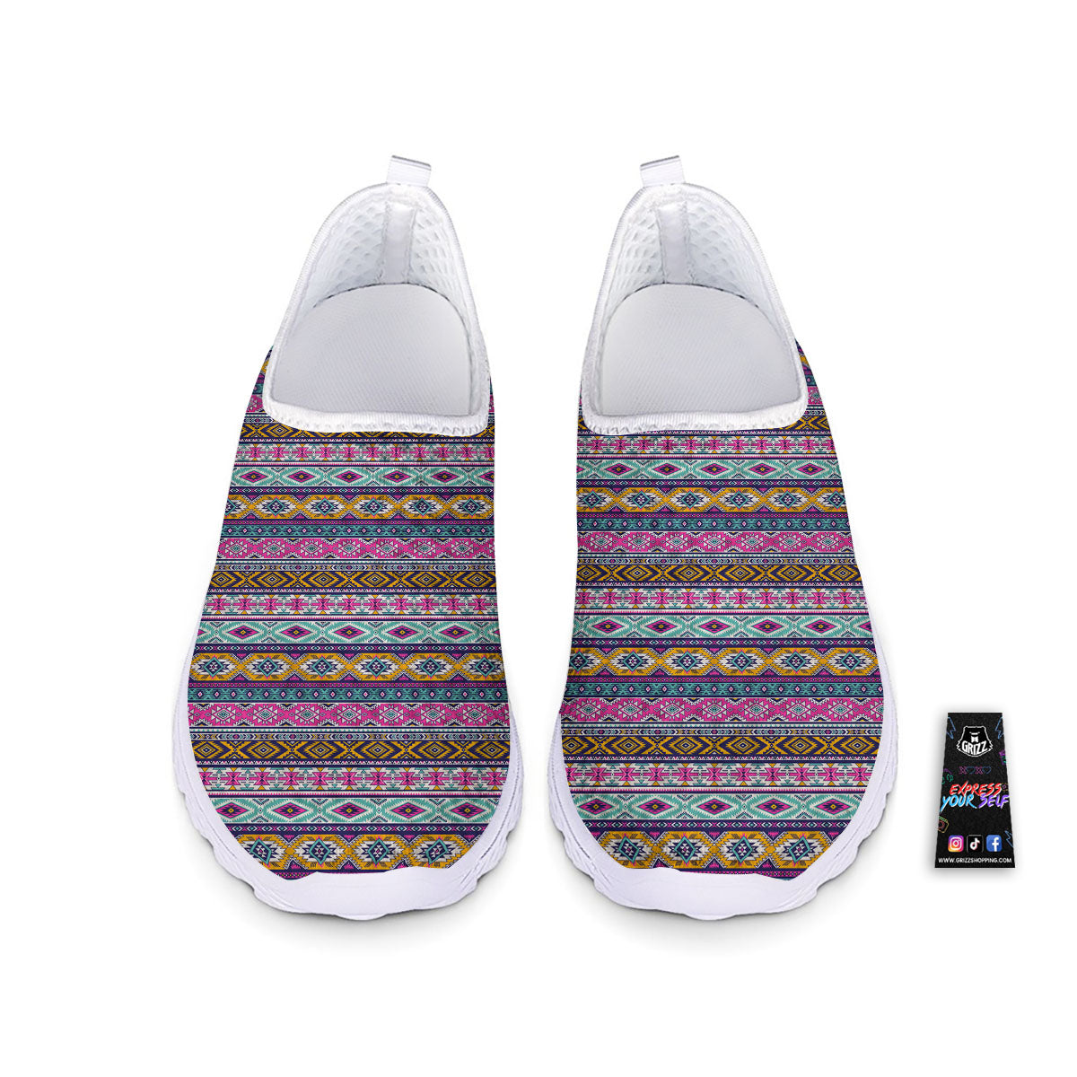 Aztec Bright Colors Print Pattern Nurse Shoes-grizzshop