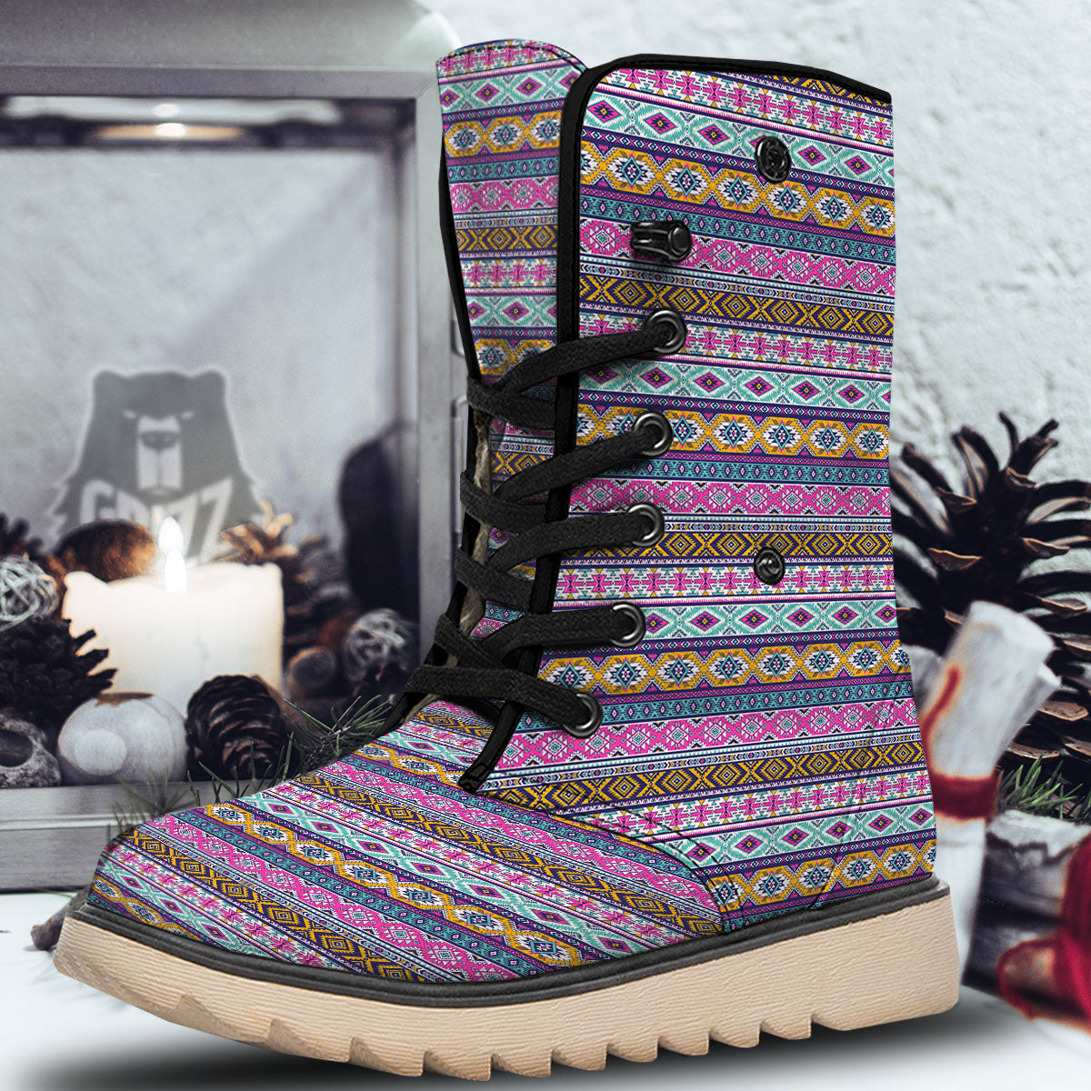 Aztec Bright Colors Print Pattern Snow Boots-grizzshop