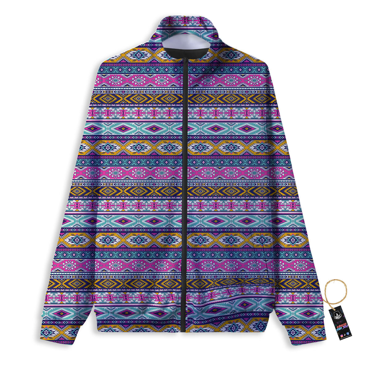 Aztec Bright Colors Print Pattern Track Jacket-grizzshop