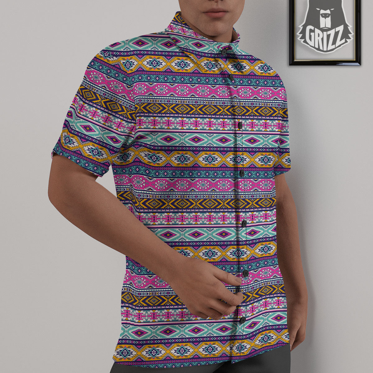 Aztec Bright Colors Print Pattern Untucked Shirts-grizzshop