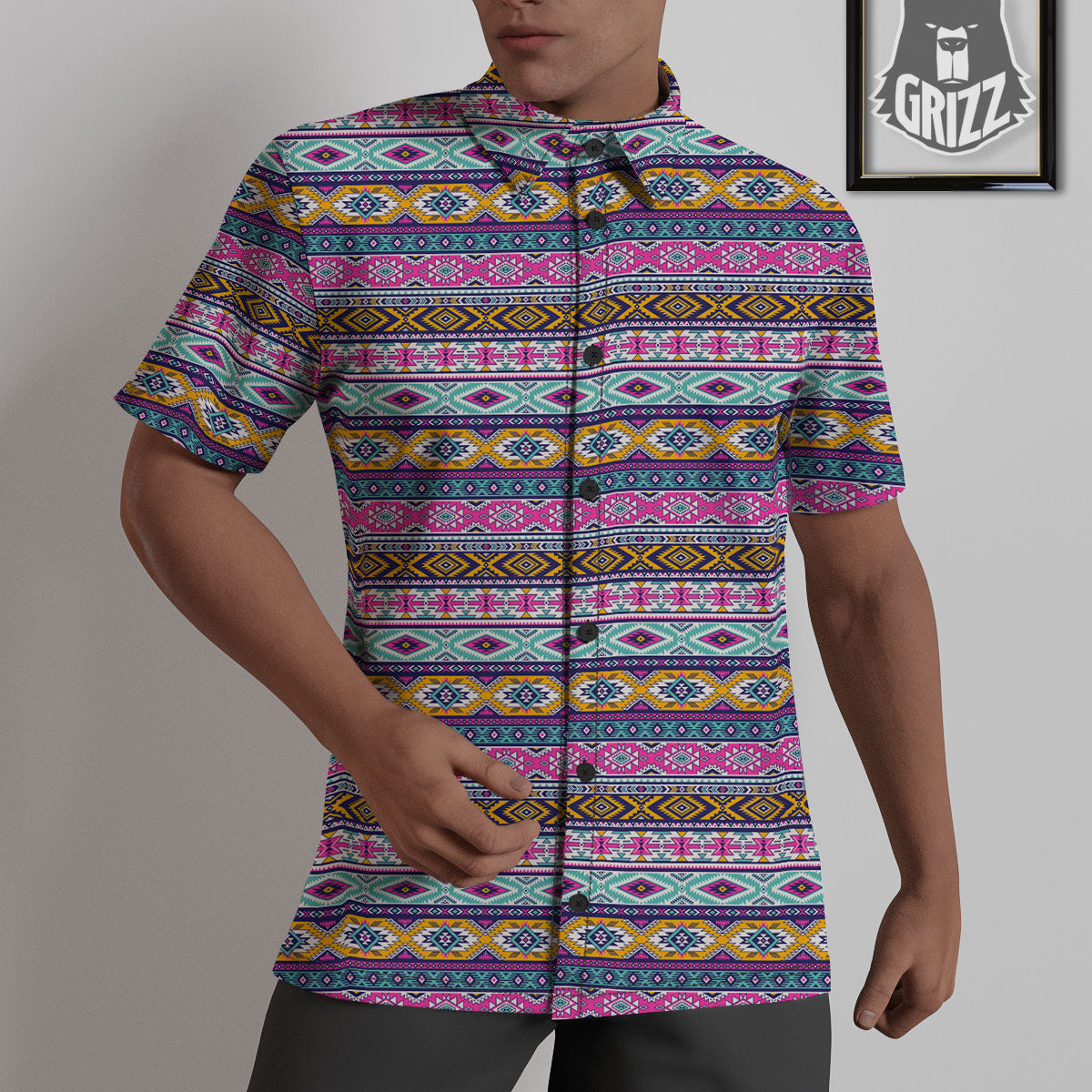Aztec Bright Colors Print Pattern Untucked Shirts-grizzshop