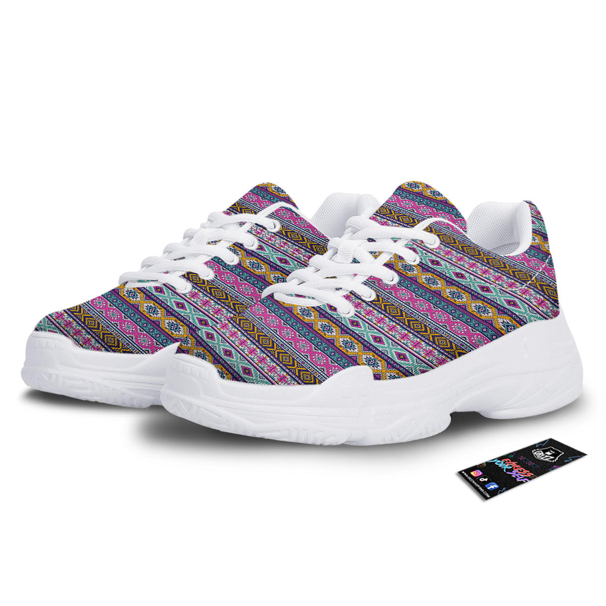 Aztec Bright Colors Print Pattern White Chunky Shoes-grizzshop