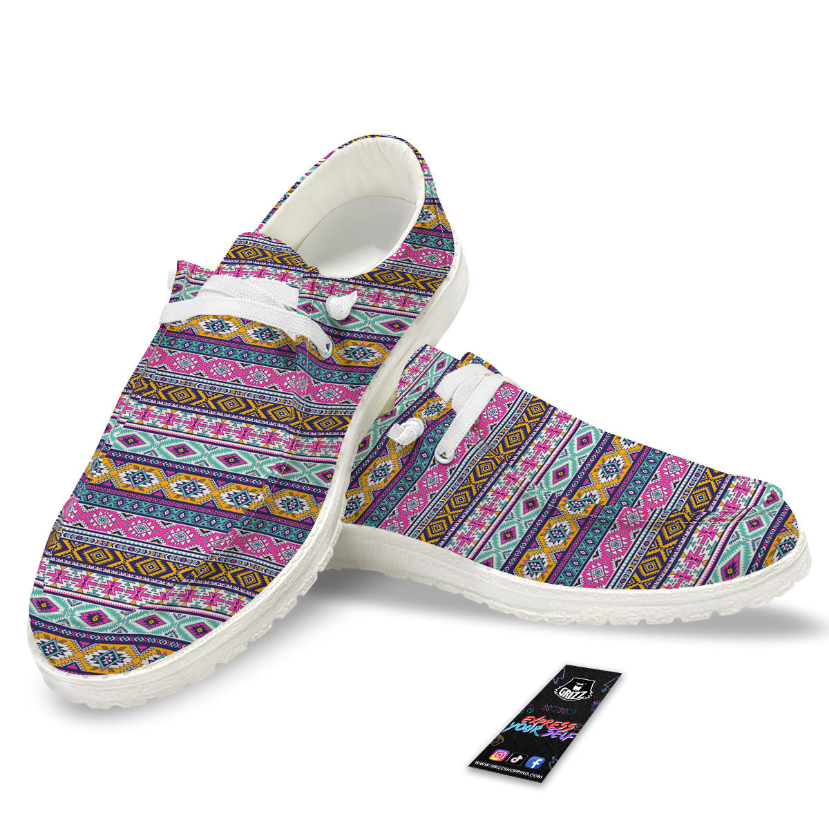 Aztec Bright Colors Print Pattern White Loafers-grizzshop