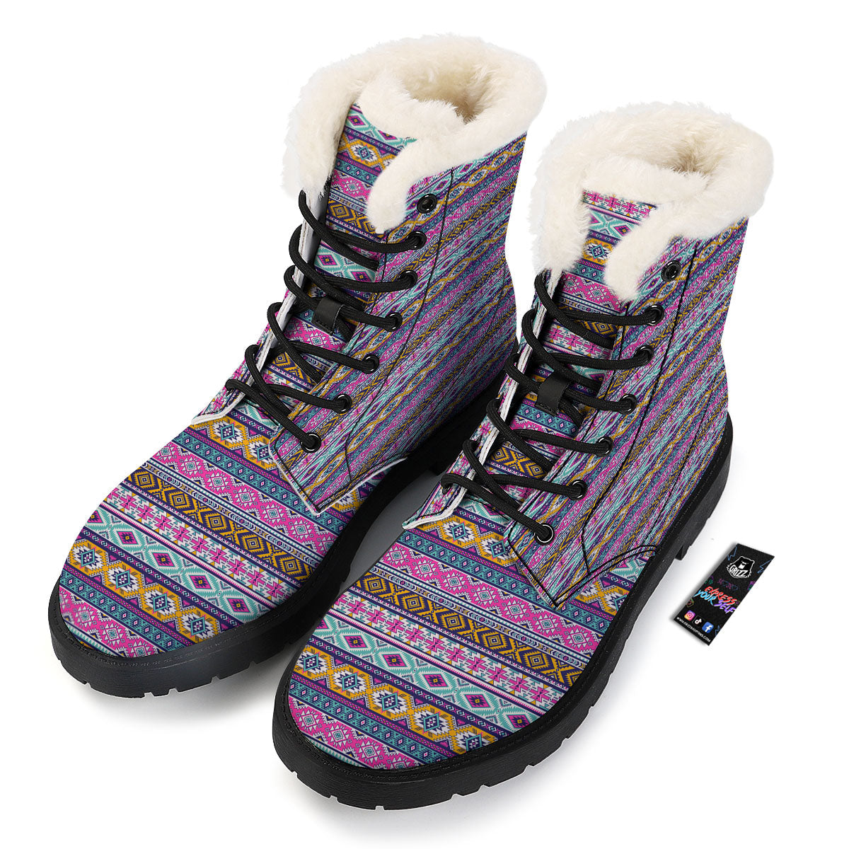 Aztec Bright Colors Print Pattern Winter Boots-grizzshop