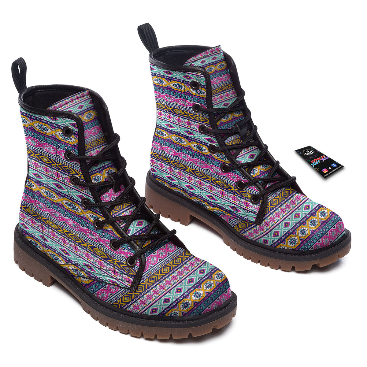 Aztec Bright Colors Print Pattern Work Boots-grizzshop