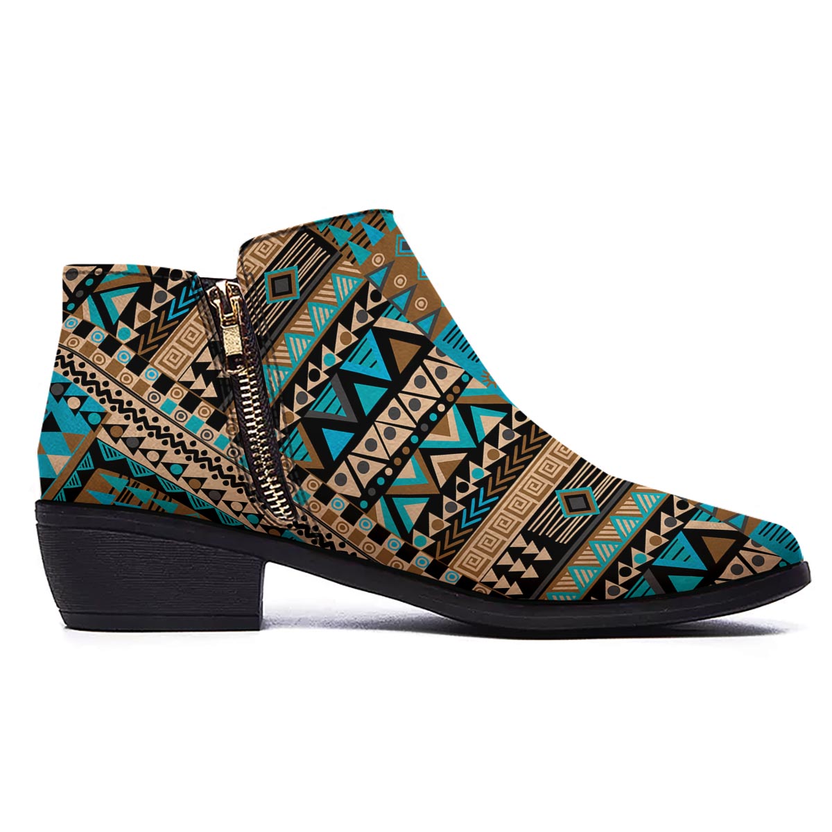 Aztec Brown And Teal Print Pattern Ankle Boots-grizzshop