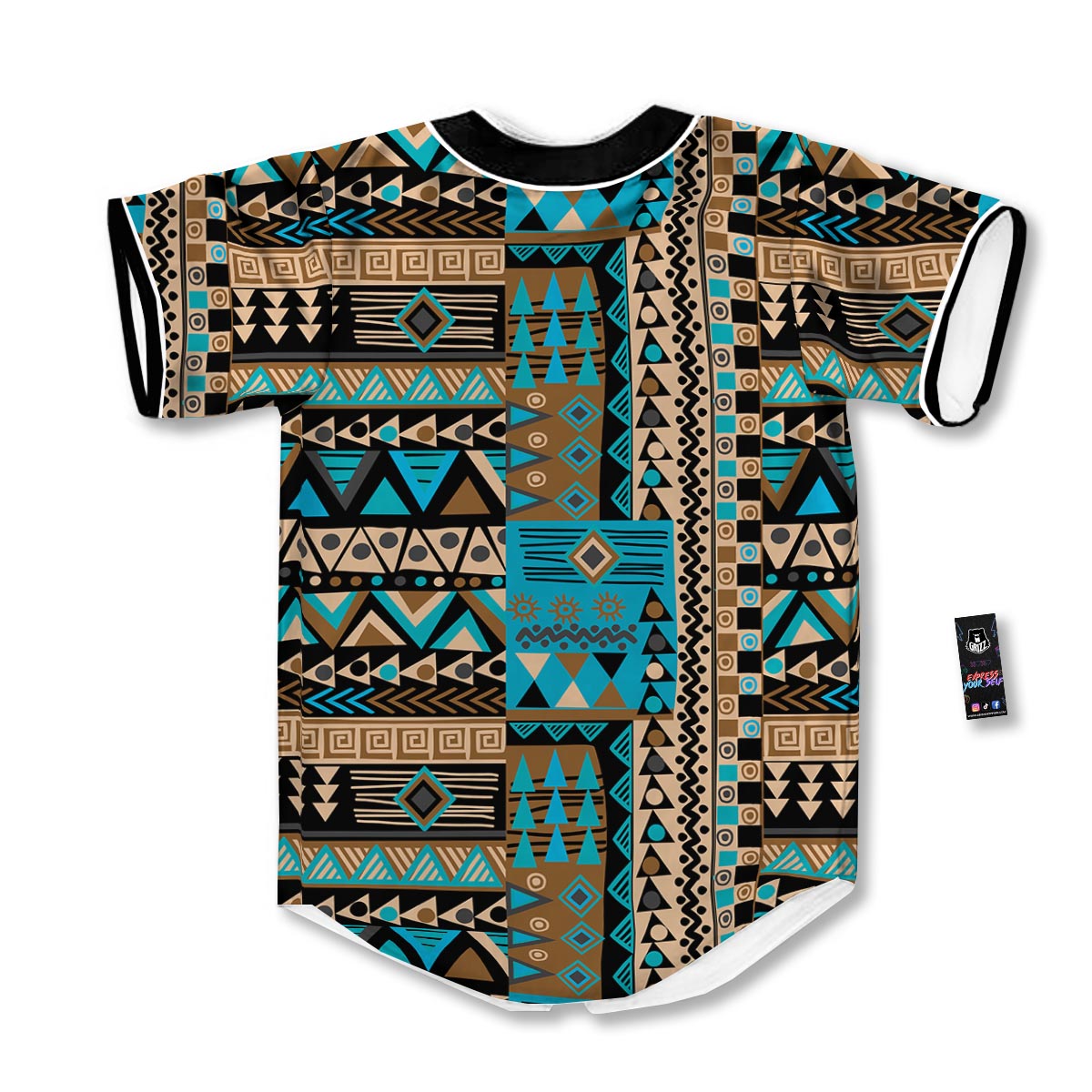 Aztec Brown And Teal Print Pattern Baseball Jersey-grizzshop
