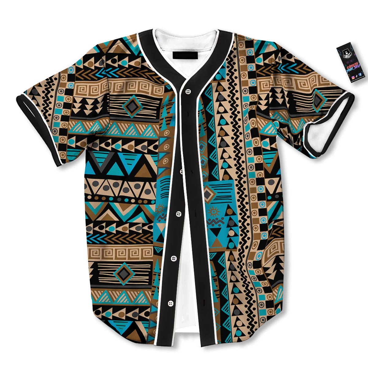 Aztec Brown And Teal Print Pattern Baseball Jersey-grizzshop