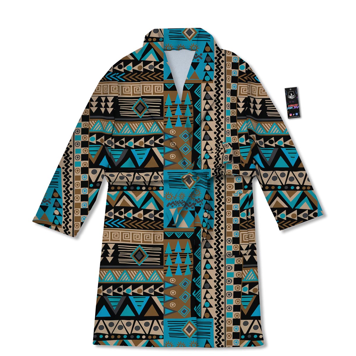 Aztec Brown And Teal Print Pattern Bathrobe-grizzshop