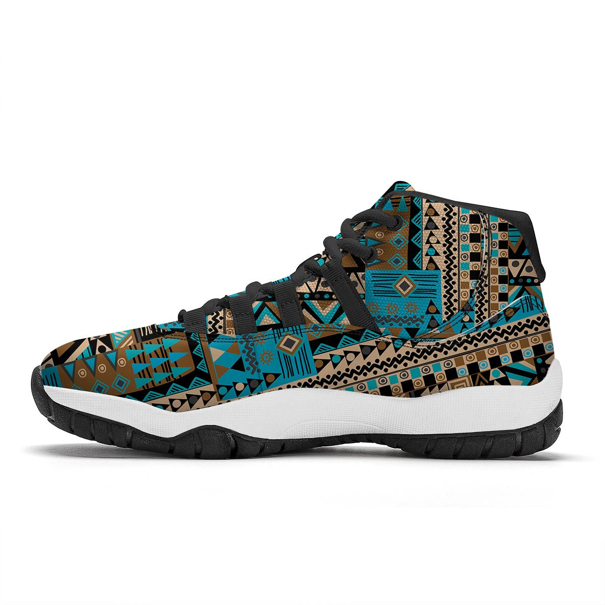 Aztec Brown And Teal Print Pattern Black Bball Shoes-grizzshop