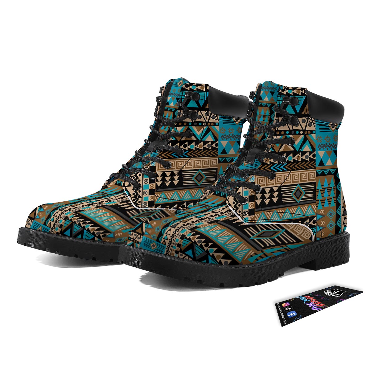 Aztec Brown And Teal Print Pattern Boots-grizzshop