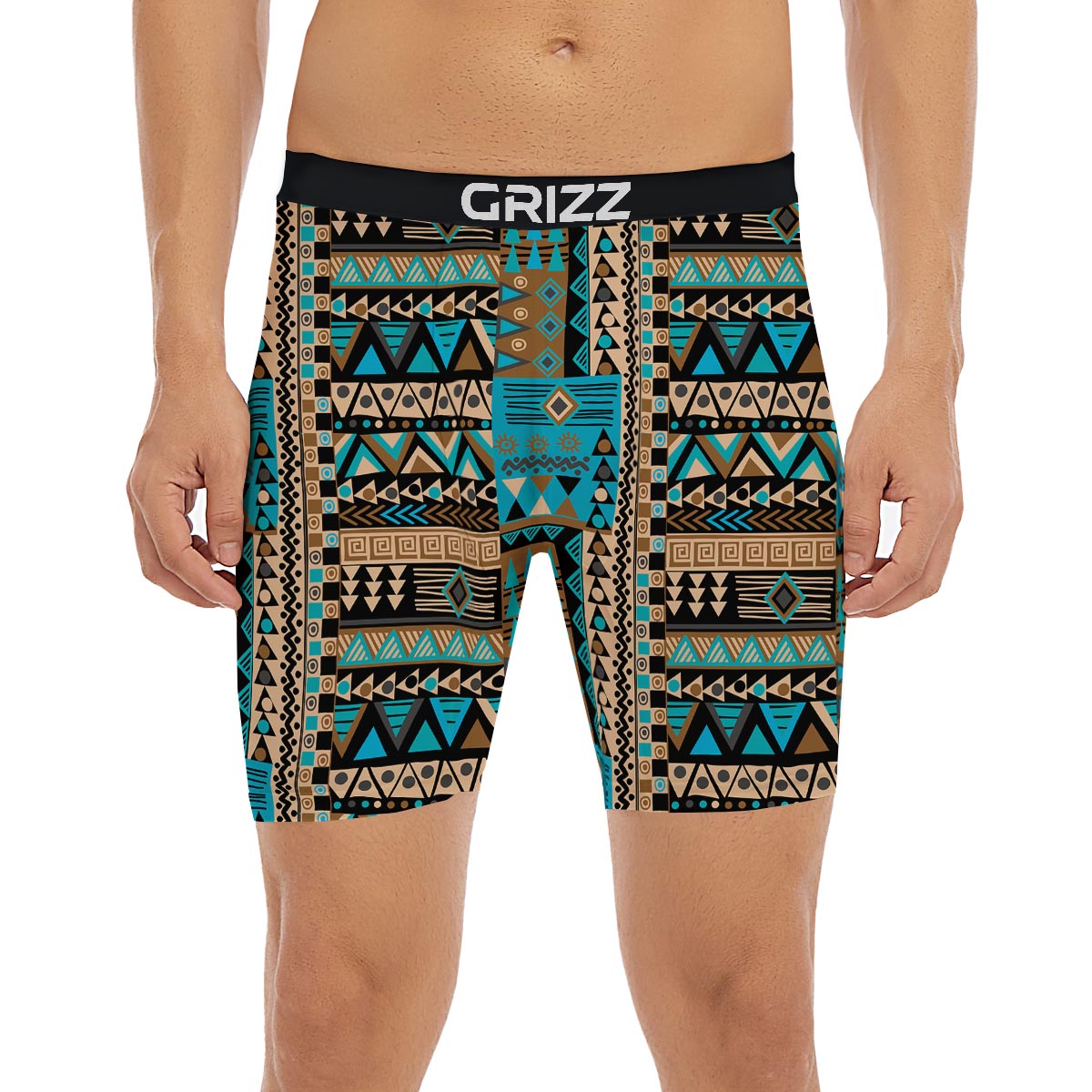 Aztec Brown And Teal Print Pattern Boxer Briefs-grizzshop