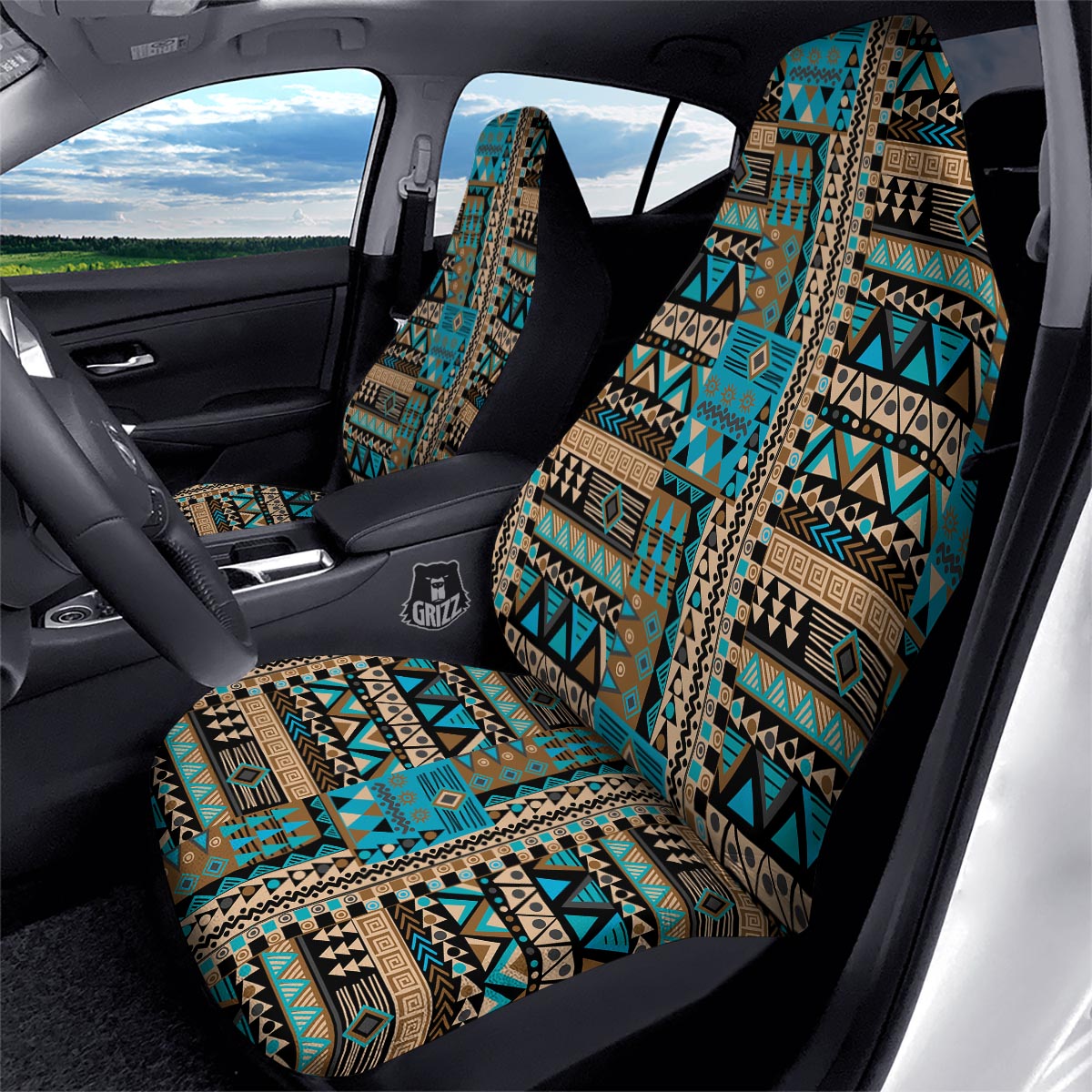 Aztec Brown And Teal Print Pattern Car Seat Covers-grizzshop