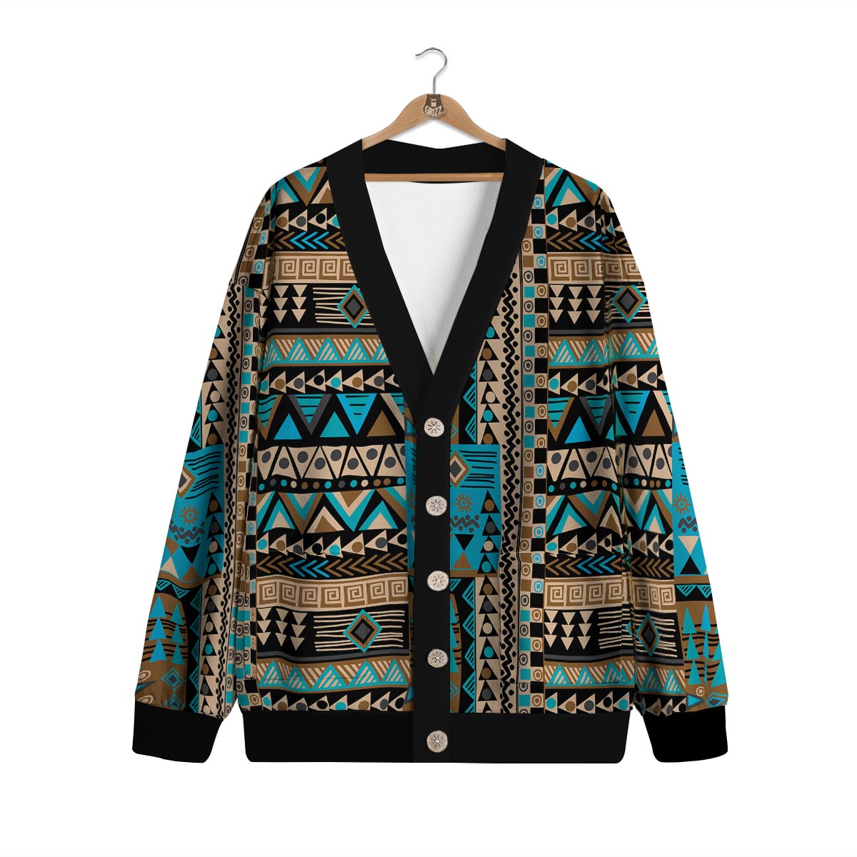 Aztec Brown And Teal Print Pattern Cardigan-grizzshop
