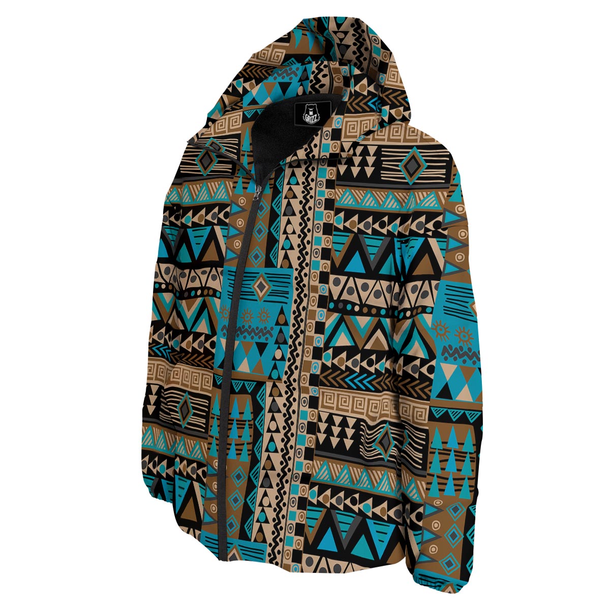 Aztec Brown And Teal Print Pattern Down Jacket-grizzshop