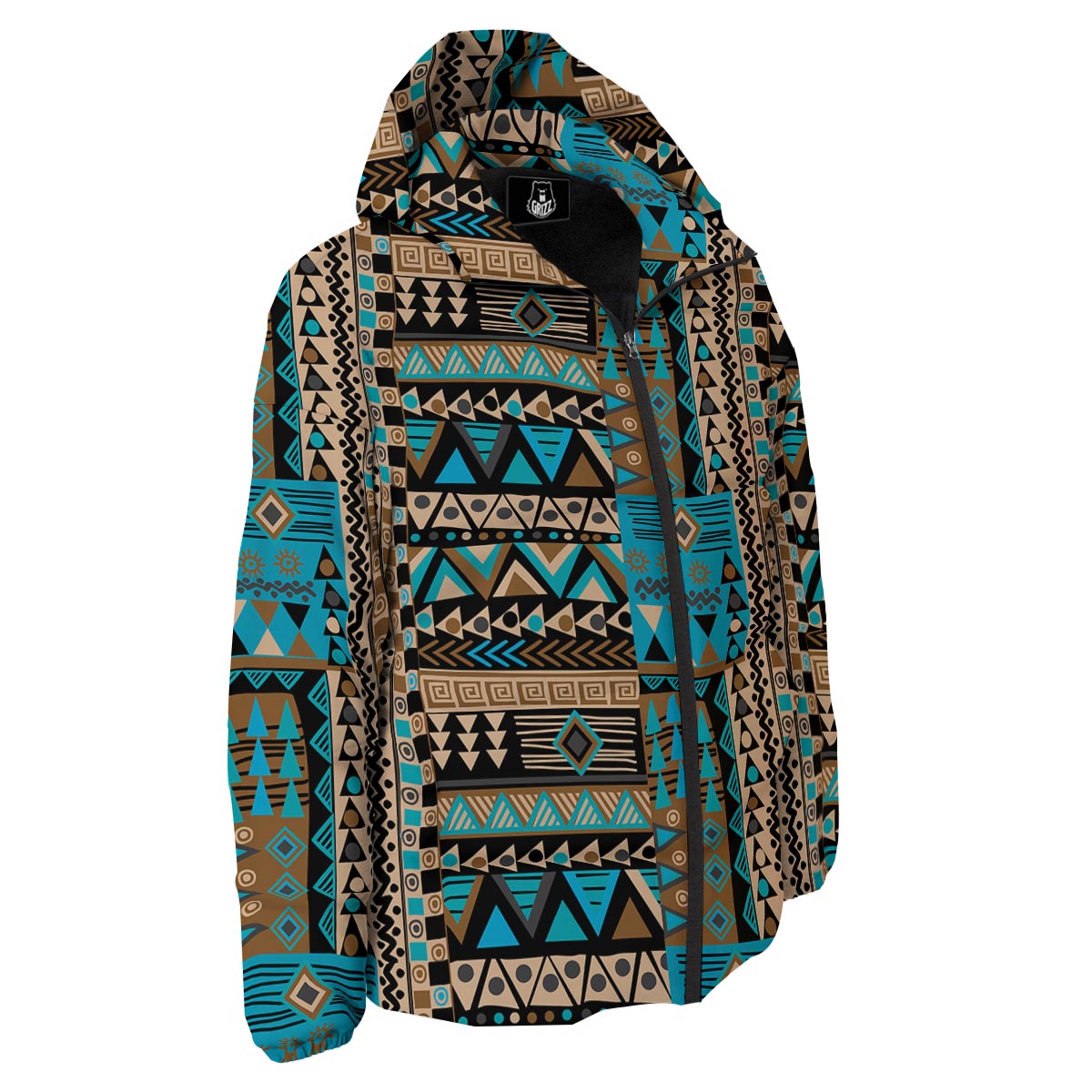 Aztec Brown And Teal Print Pattern Down Jacket-grizzshop