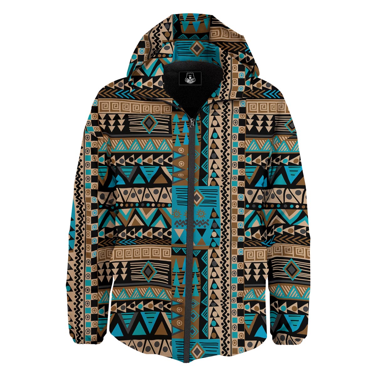 Aztec Brown And Teal Print Pattern Down Jacket-grizzshop