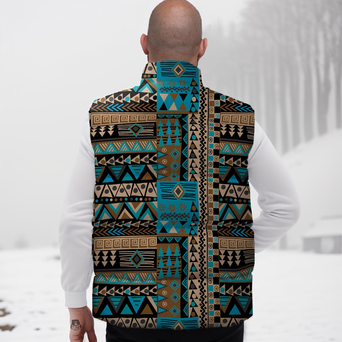 Aztec Brown And Teal Print Pattern Down Vest