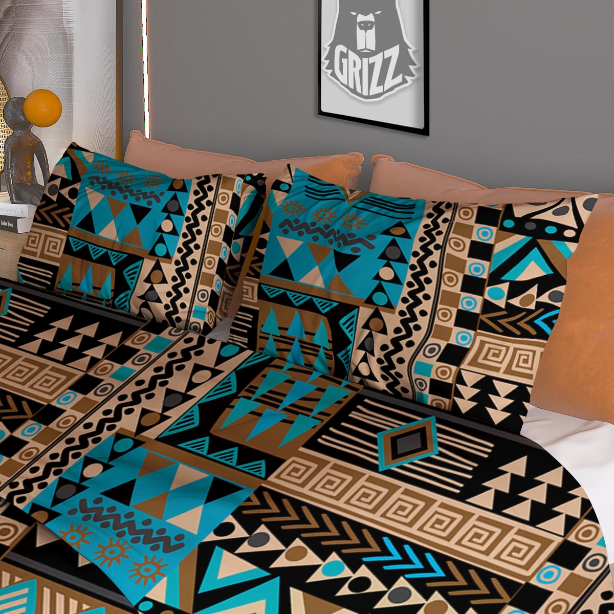 Aztec Brown And Teal Print Pattern Duvet Cover Bedding Set