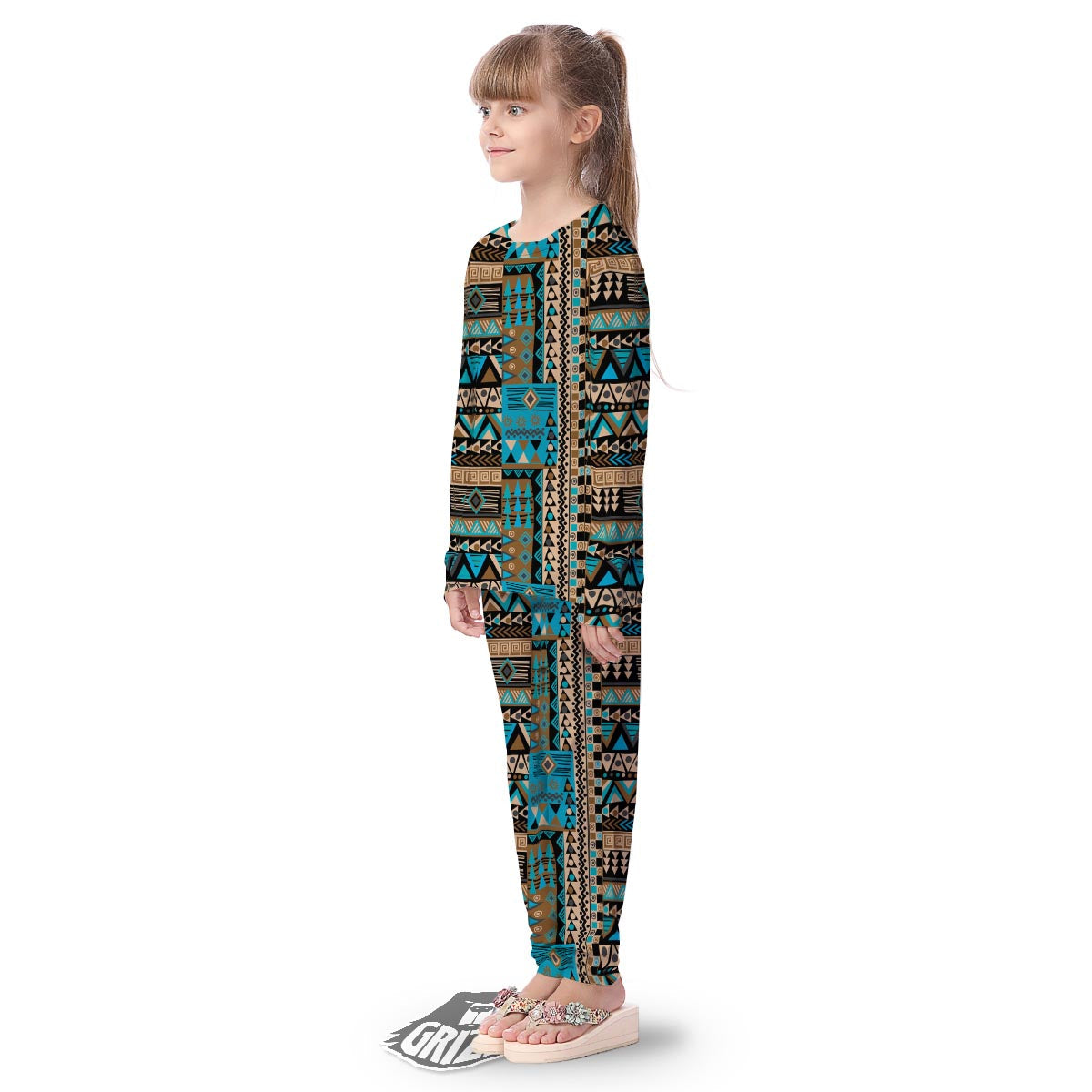 Aztec Brown And Teal Print Pattern Kid's Pajamas-grizzshop
