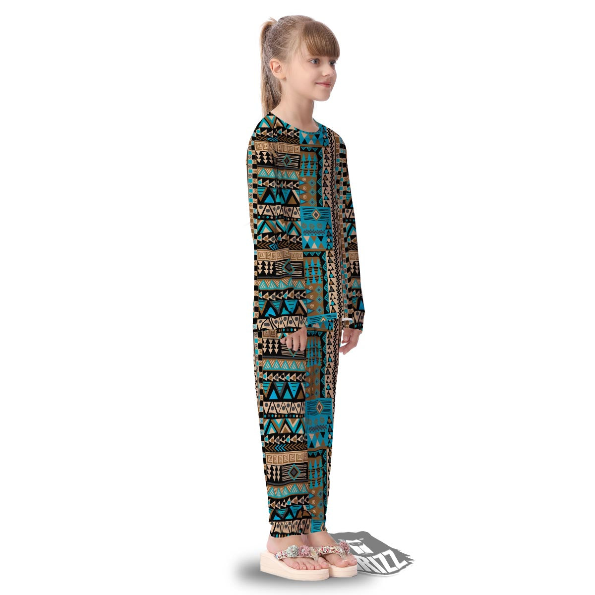 Aztec Brown And Teal Print Pattern Kid's Pajamas-grizzshop