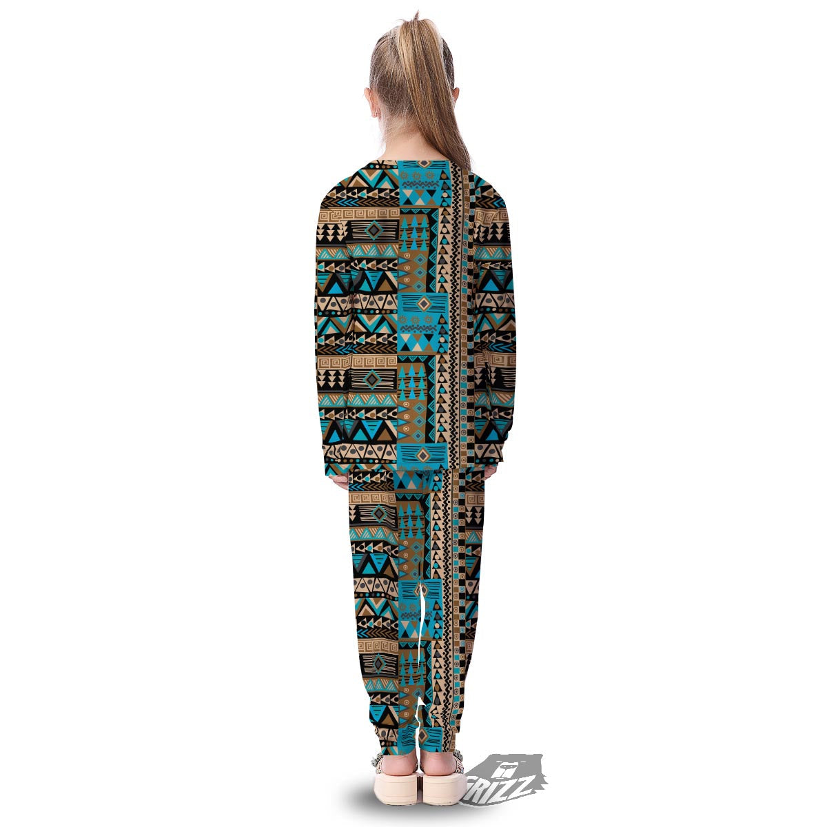 Aztec Brown And Teal Print Pattern Kid's Pajamas-grizzshop