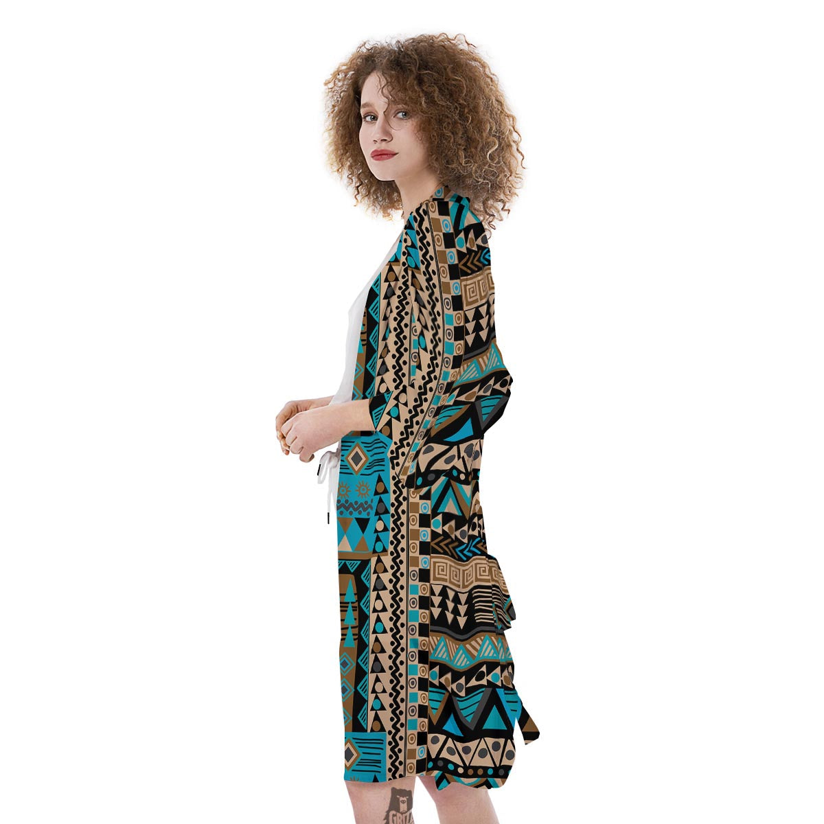 Aztec Brown And Teal Print Pattern Kimono-grizzshop