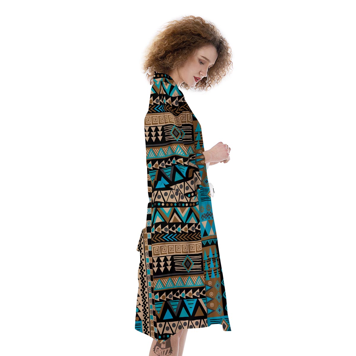Aztec Brown And Teal Print Pattern Kimono-grizzshop