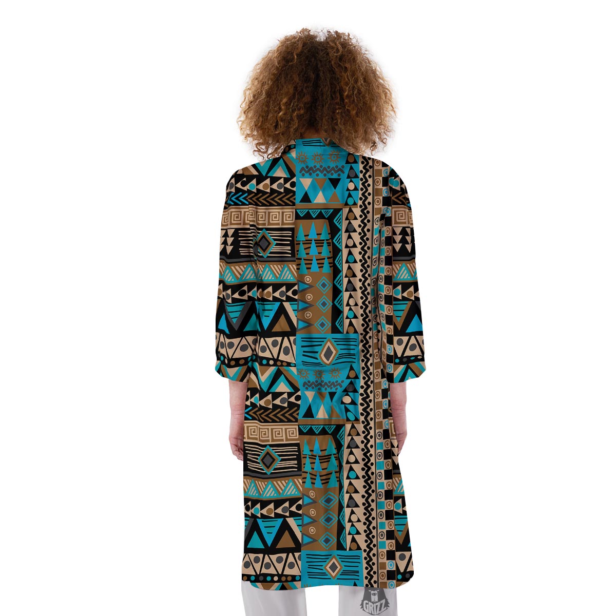 Aztec Brown And Teal Print Pattern Kimono-grizzshop