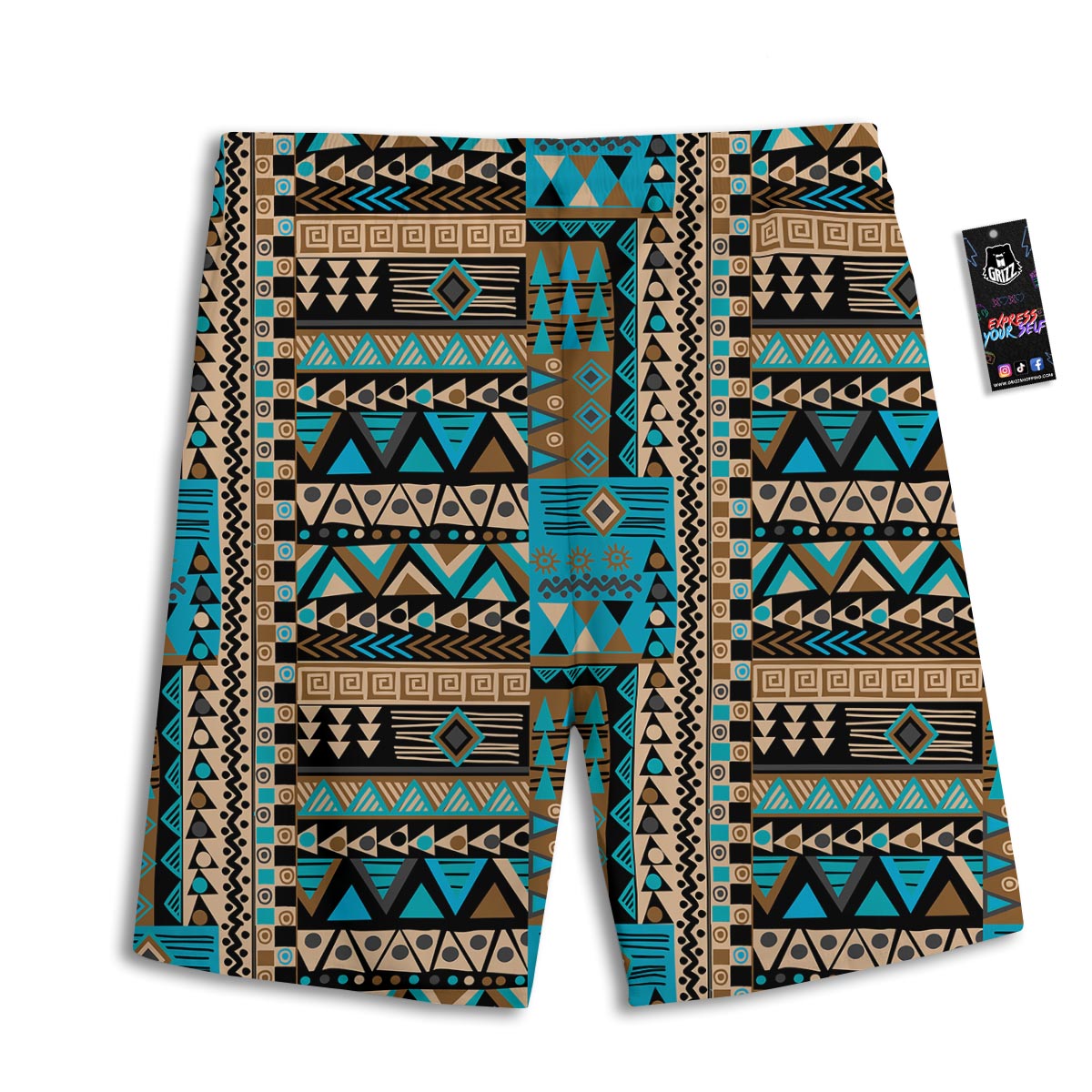 Aztec Brown And Teal Print Pattern Men's Athletic Shorts