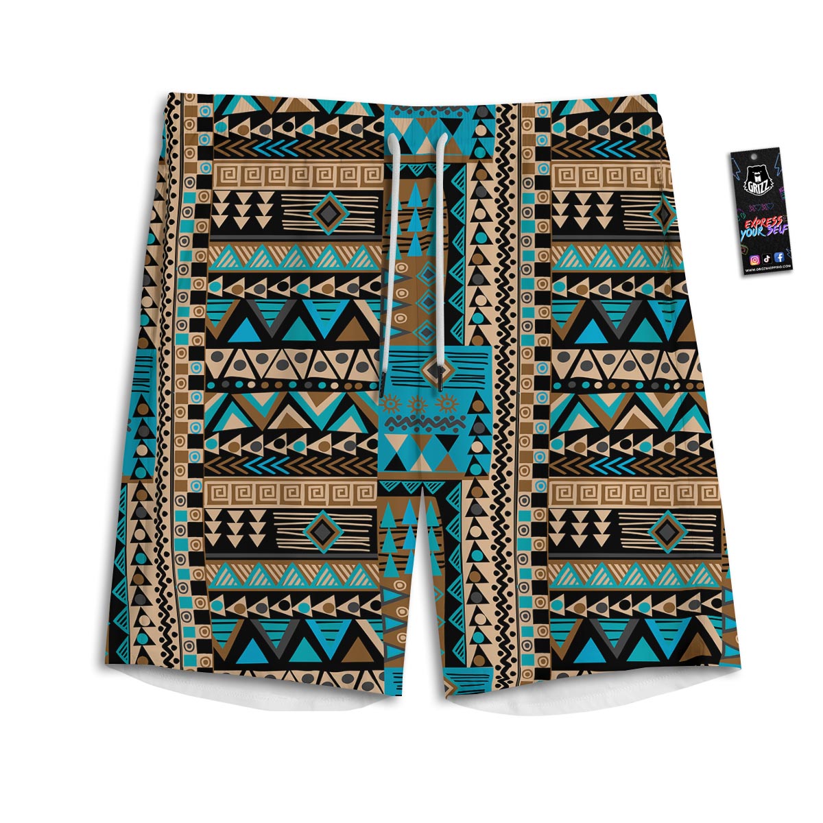 Aztec Brown And Teal Print Pattern Men's Athletic Shorts