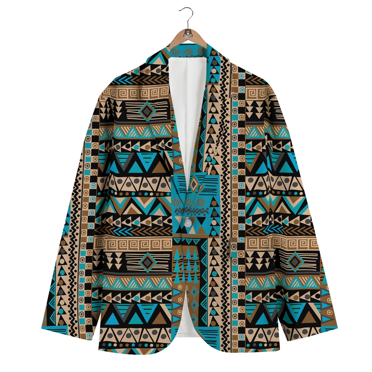 Aztec Brown And Teal Print Pattern Men's Blazer-grizzshop