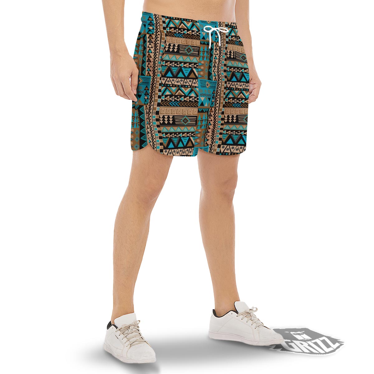 Aztec Brown And Teal Print Pattern Men's Gym Shorts-grizzshop