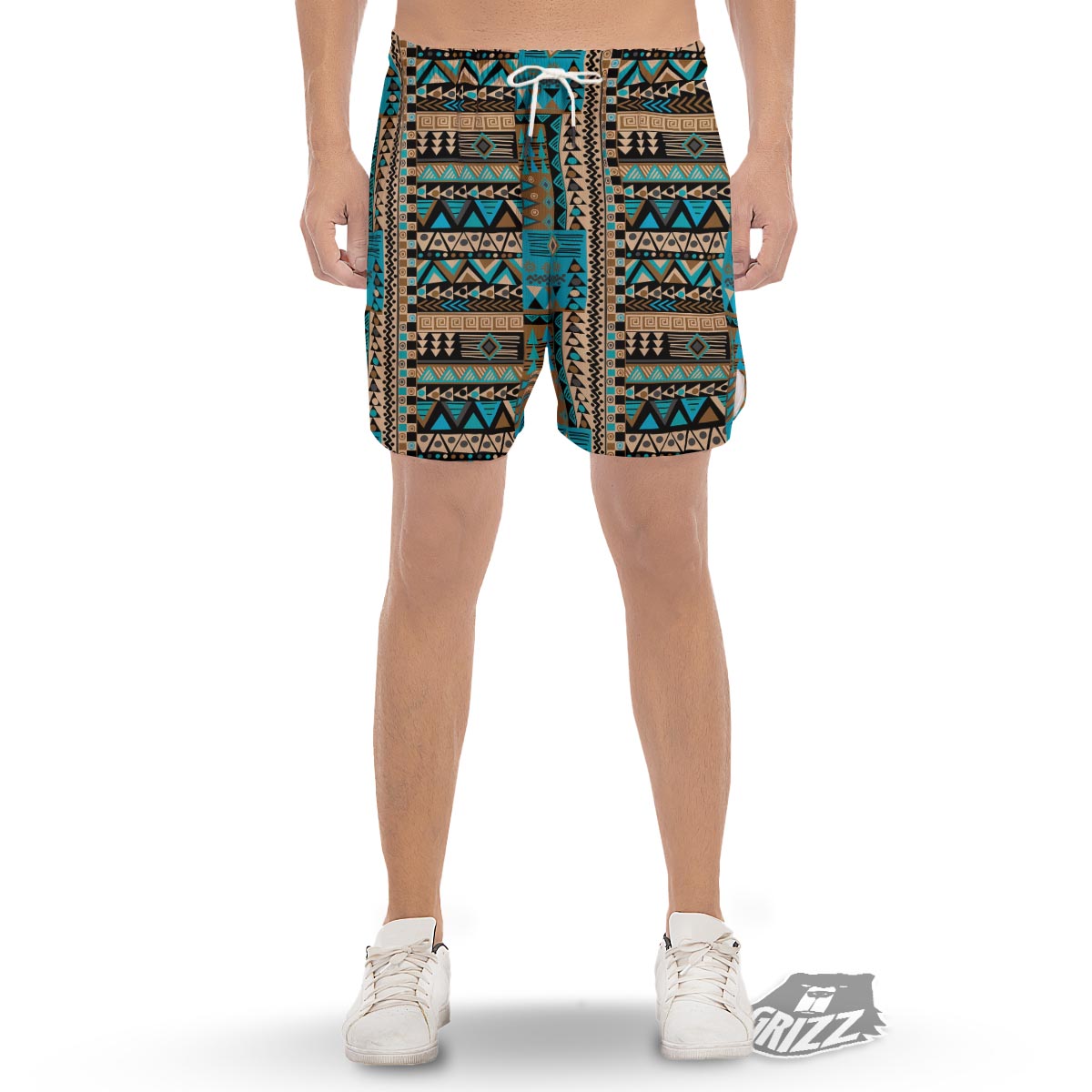 Aztec Brown And Teal Print Pattern Men's Gym Shorts-grizzshop