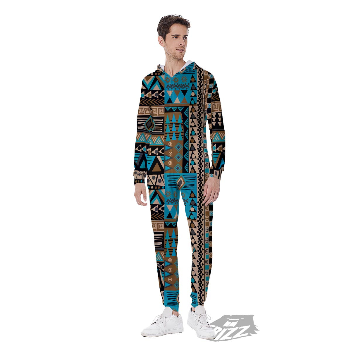 Aztec Brown And Teal Print Pattern Men's Jumpsuit-grizzshop