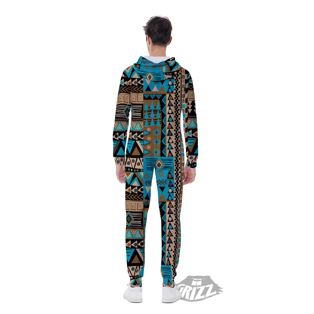 Aztec Brown And Teal Print Pattern Men's Jumpsuit-grizzshop