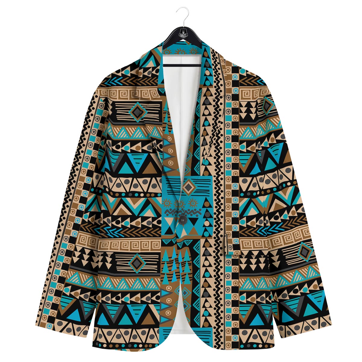 Aztec Brown And Teal Print Pattern Men's Sport Coat-grizzshop