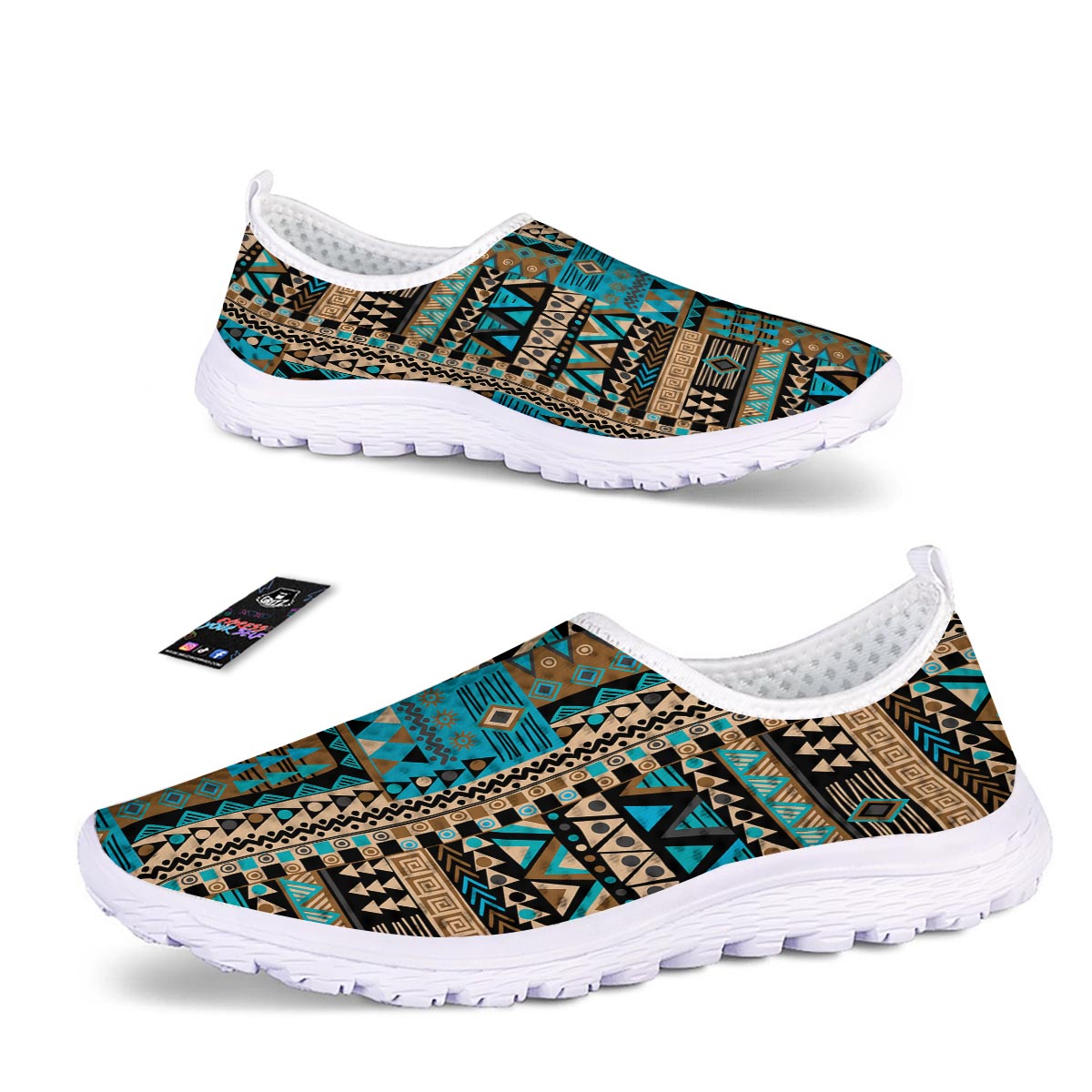 Aztec Brown And Teal Print Pattern Nurse Shoes-grizzshop