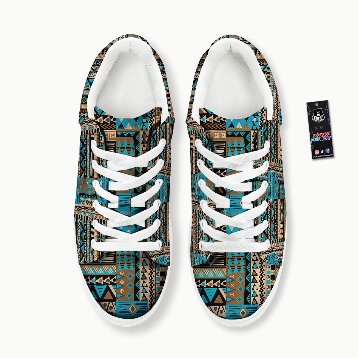 Aztec Brown And Teal Print Pattern Platform Shoes-grizzshop