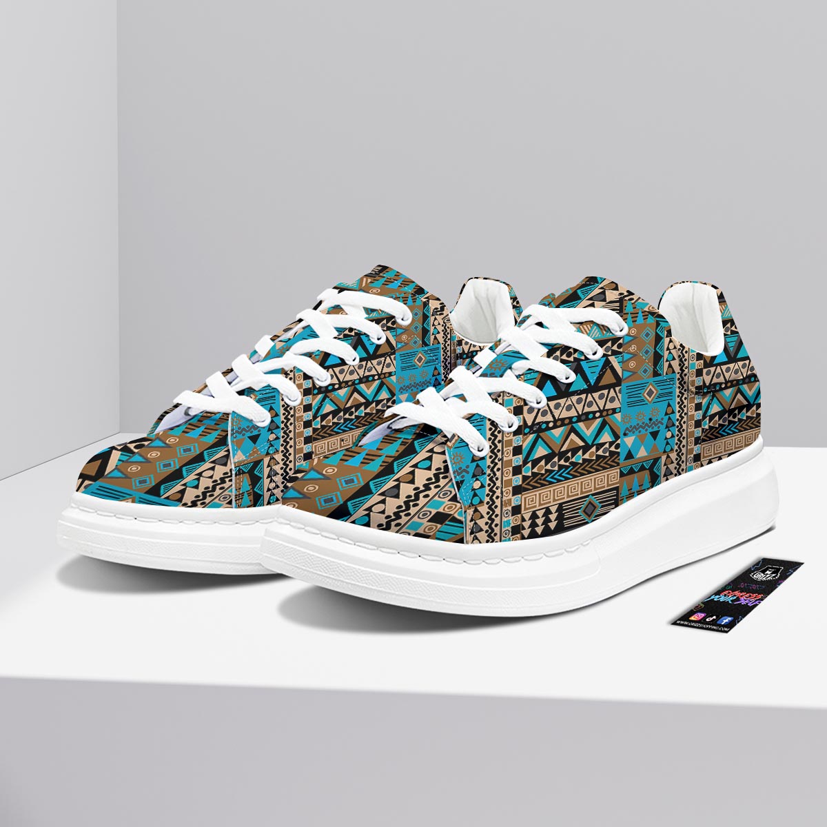 Aztec Brown And Teal Print Pattern Platform Shoes-grizzshop