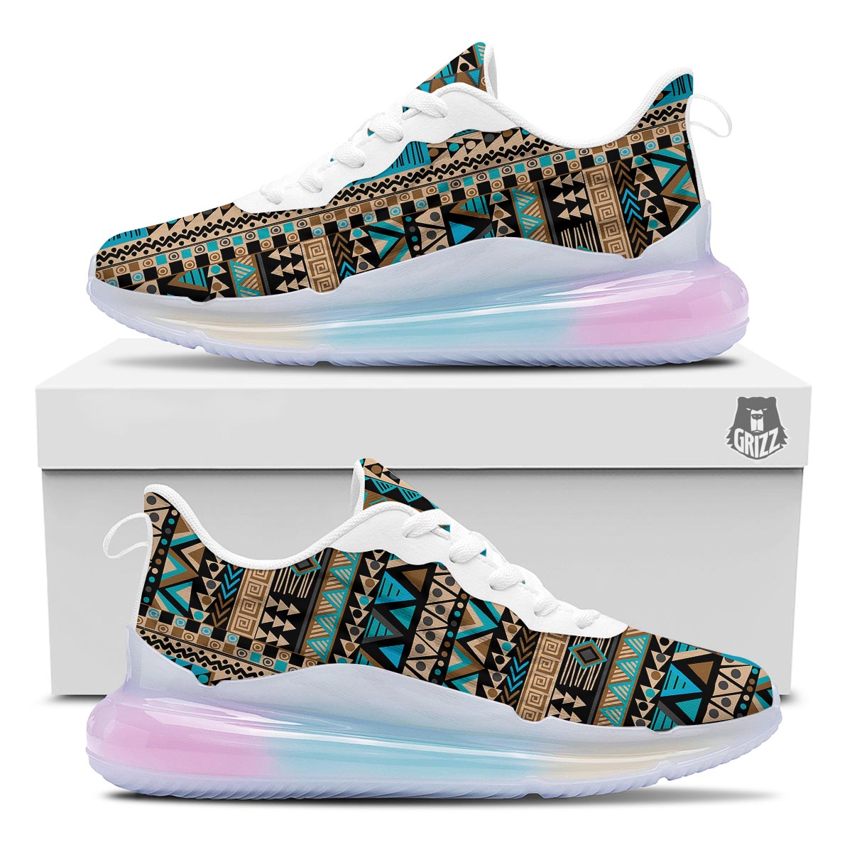 Aztec Brown And Teal Print Pattern Running Sneakers-grizzshop