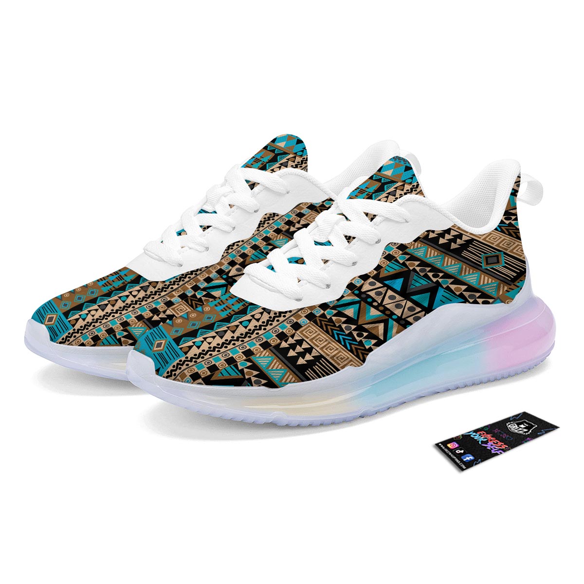 Aztec Brown And Teal Print Pattern Running Sneakers-grizzshop