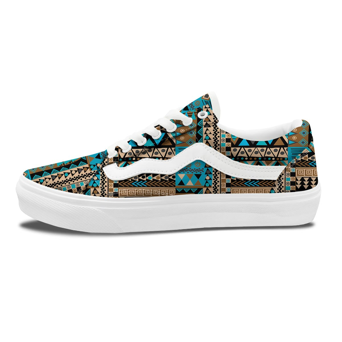 Aztec Brown And Teal Print Pattern Skate Shoes-grizzshop